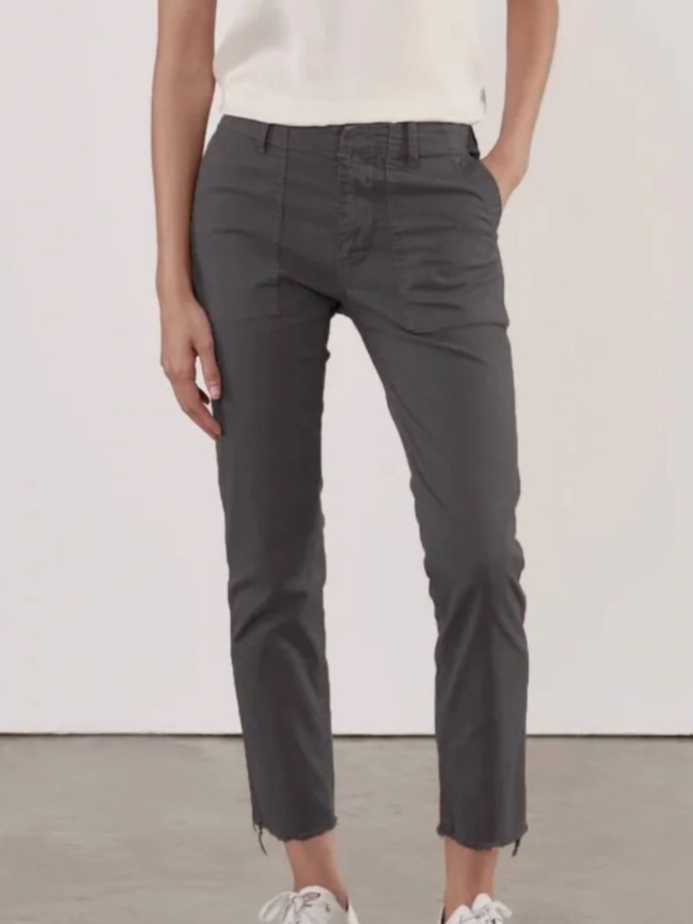 Nili Lotan Jenna Pants Cropped Straight Leg Mid Rise Raw Hem Gray Luxury Size 2